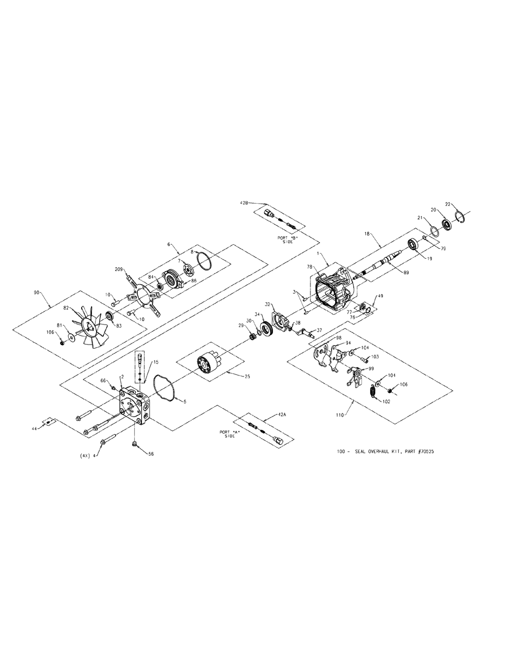 Hydraulic Pump Rh Diagram and Parts List for M72-KW (53AI8CT8050-37HP-OHV)(2009 & Before) Cub Cadet Lawn Tractor